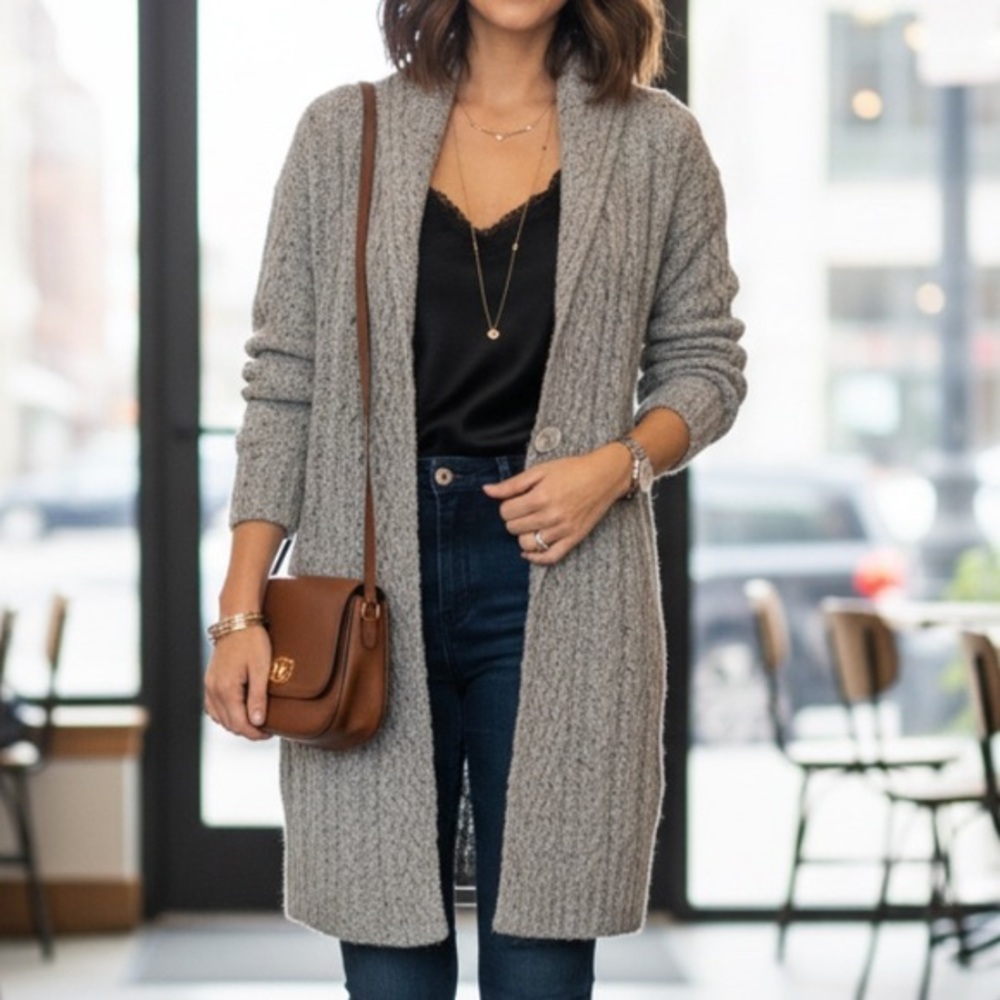 Irelands Eye Dublin wool cashmere cable knit shawl collar cardigan sweater M